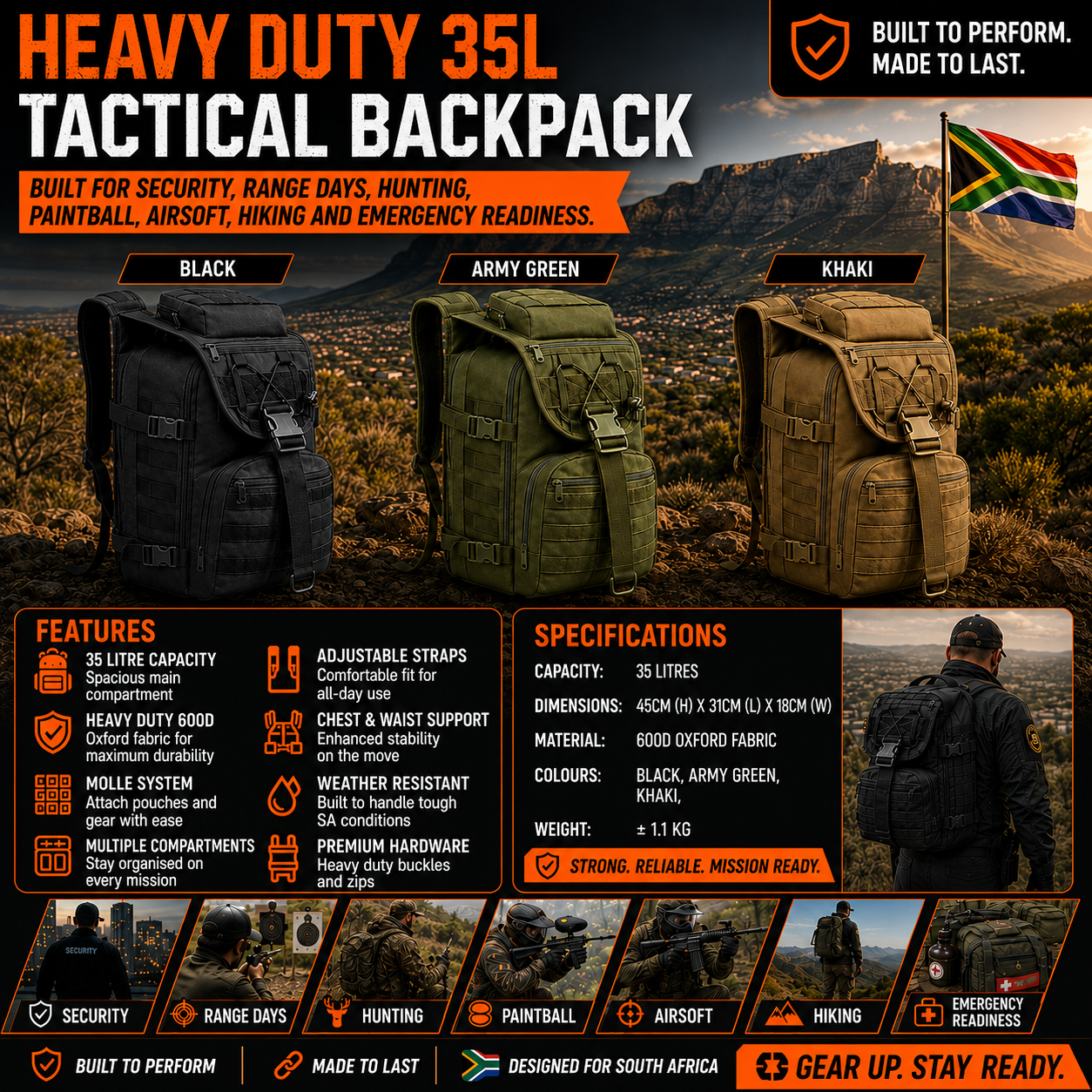 Heavy Duty 35L Molle BackPack