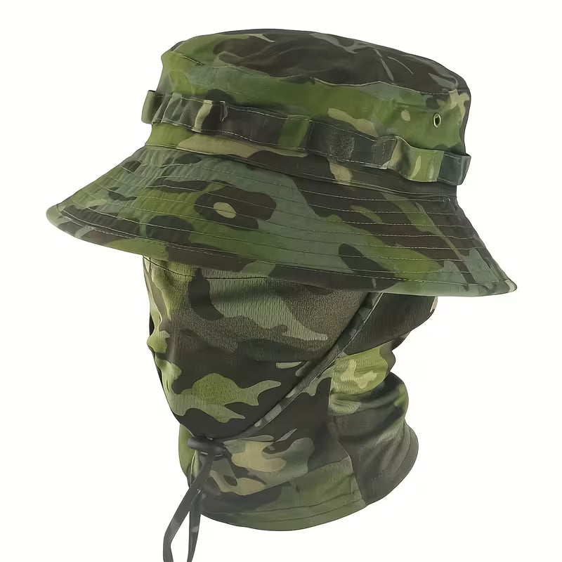 Camo sun hat + face cover/Camo army green