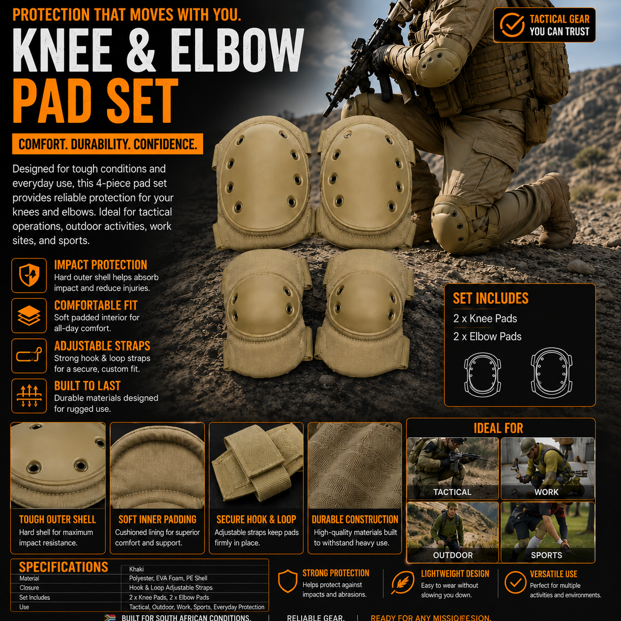 Knee/Elbow. Pads Set/Khaki